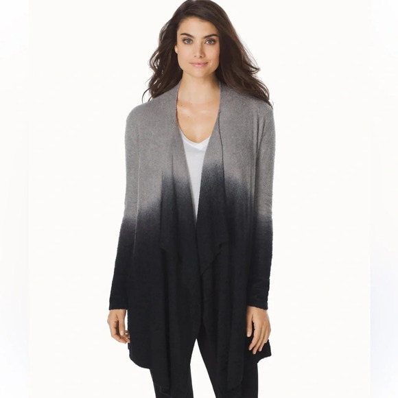 Barefoot Dreams Cozy Chic Lite Calypso Waterfall Cardigan Ombre Pewter Black S/M - Picture 1 of 11